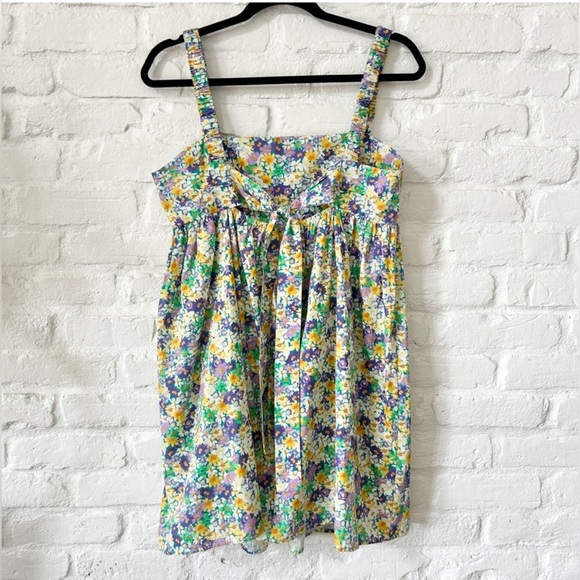 NWT Zara Floral Mini Dress Bow Tie Back Ruched Spaghetti Straps - Picture 5 of 8
